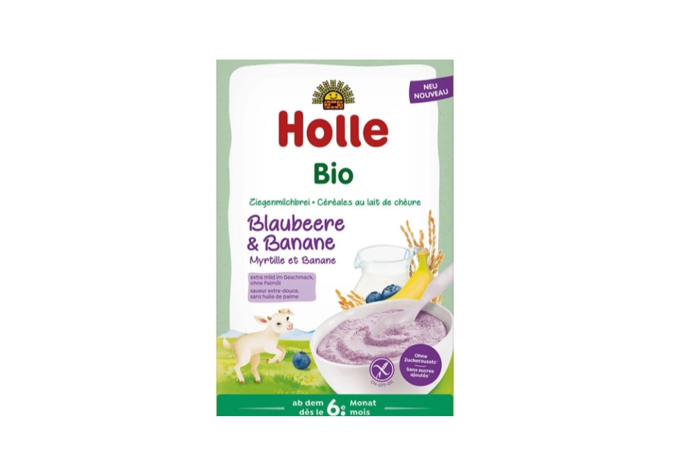 Бебешка каша Holle Bio Ziegenmilchbrei Blaubeere & Banane 6+ месеца