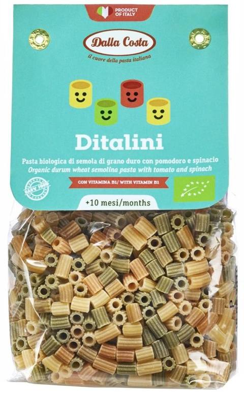 Бебешка паста Dalla Costa Ditalini с домати и спанак 250 г