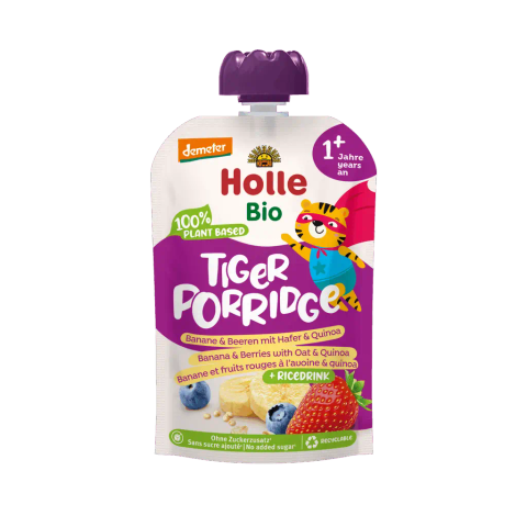 Бебешко пюре Tiger Porridge банан и горски плод с овесени ядки и киноа 110г