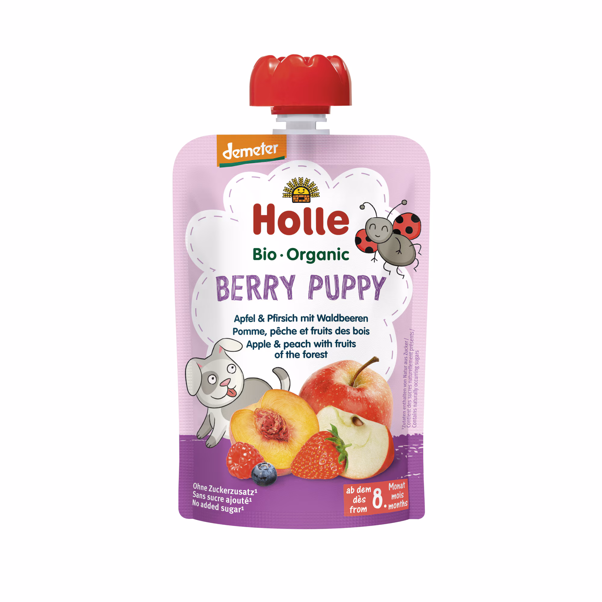 Бебешко пюре Holle Berry Puppy ябълка, праскова и горски плодове 100 г