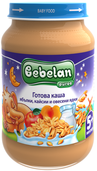 Бебешка каша Bebelan ябълки, кайсии и овесени ядки 190 гр
