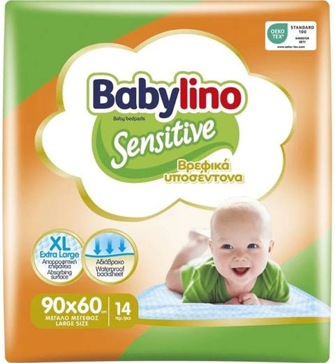 Бебешки подложки за еднократна употреба Babylino Sensitive XL 90x60 см 14 бр