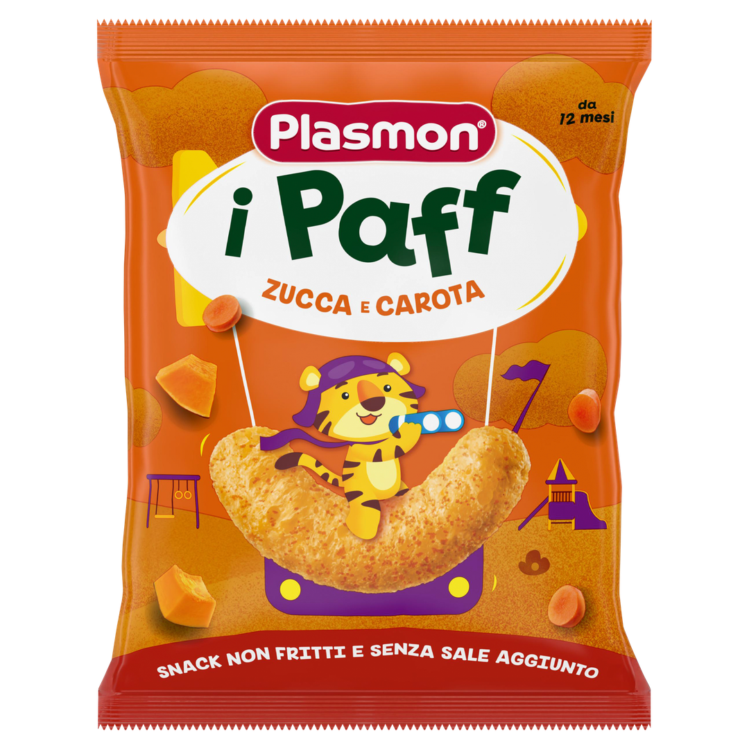 Бебешки снакс Plasmon Paff тиква и морков 15 г
