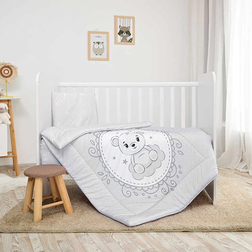Бебешки спален комплект Cosy Little Bear Grey 5 части