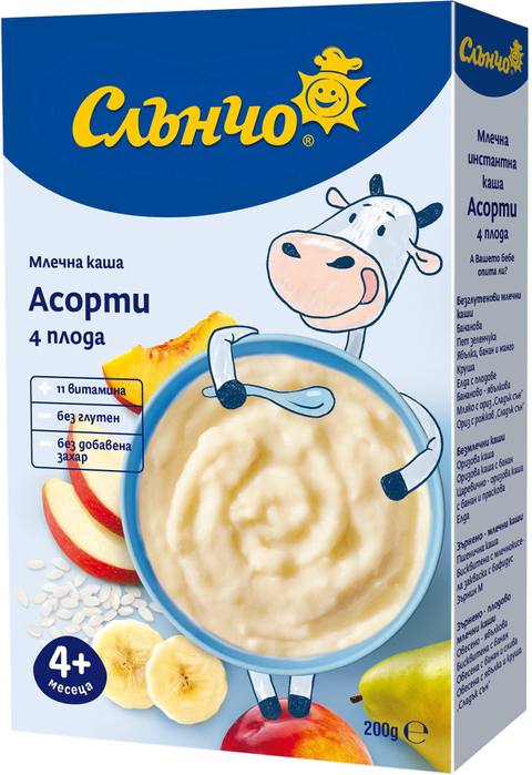 Млечна каша Слънчо Асорти 4 плода 200 г