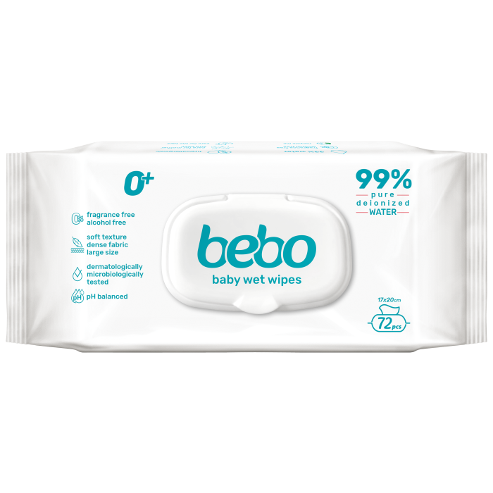 Мокри кърпички bebo baby wet wipes 99% вода 72 бр.