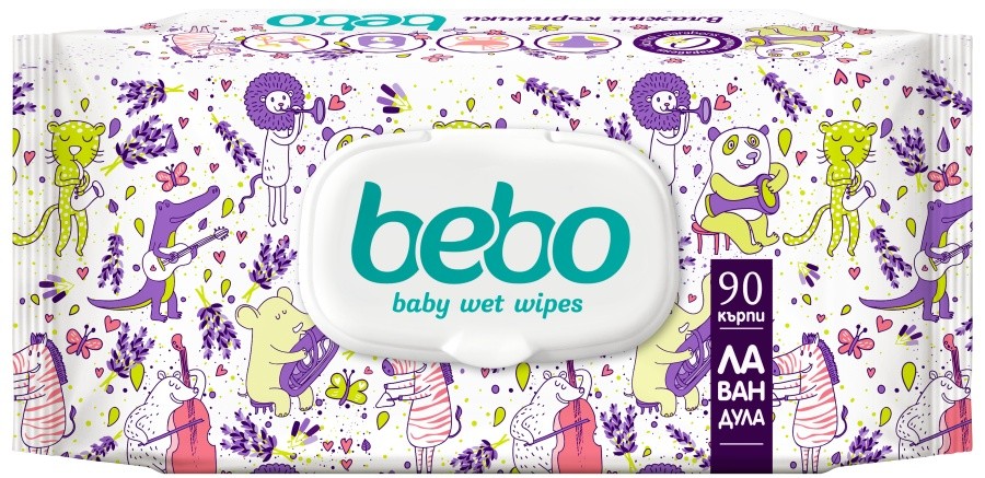 Мокри кърпички bebo с лавандула 90 бр