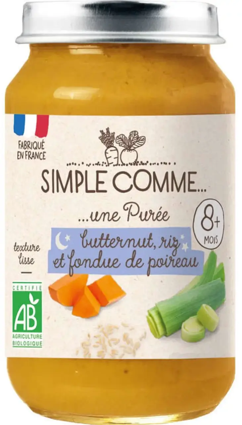 Бебешко пюре Simple Comme Лека нощ с тиква, ориз и праз лук 200 г