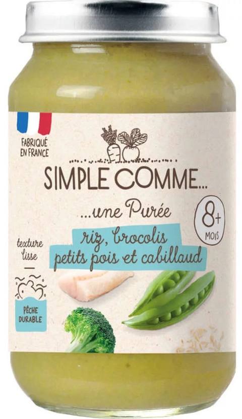 Бебешко пюре Simple Comme с треска, броколи, грах и ориз 200 г
