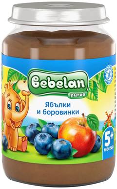 Бебешко пюре Bebelan ябълки и боровинки 5+м. 190г