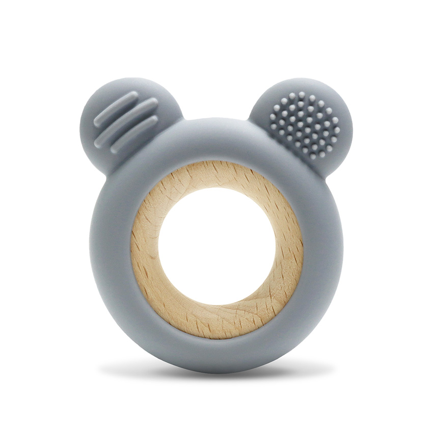 Бебешка гризалка Silicone and Beech Teether Bear Grey