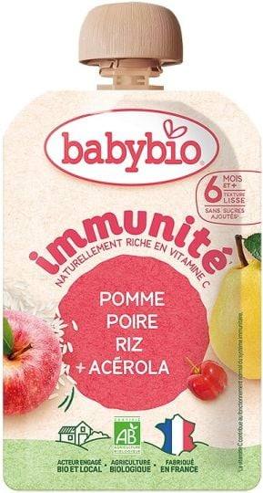 Био плодов мус за имунитет Babybio с ябълка, круша, ориз и ацерола 100 г