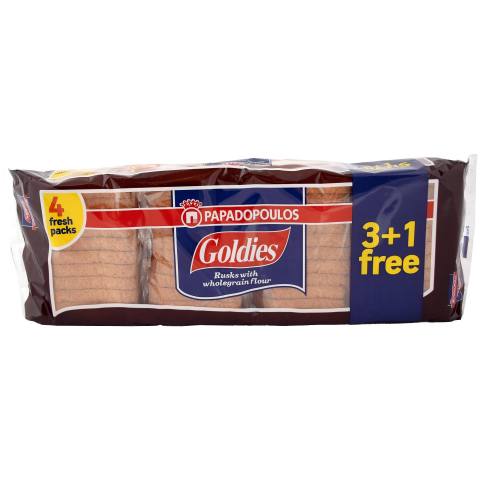 Пълнозърнест сухар Papadopoulos Goldies 320г (4 опаковки)