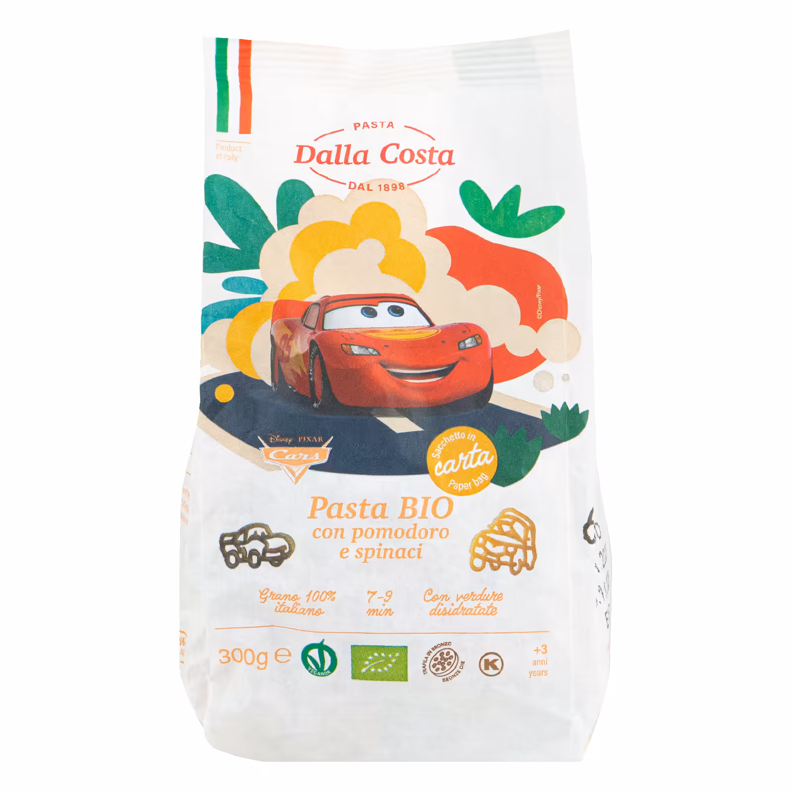 Био паста Dalla Costa Pasta Disney Cars с домати и спанак 300 г