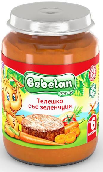 Бебешко ястие Bebelan Puree Телешко със Зеленчуци, 6+м. 190г