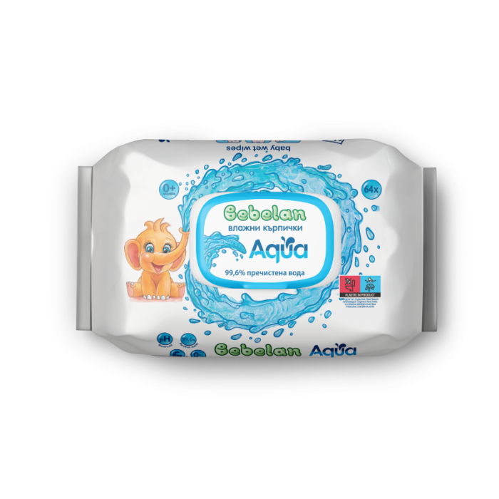 Мокри кърпички Bebelan Aqua 99,6% пречистена вода 64 бр