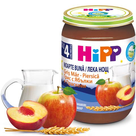Бебешко пюре HiPP Organic лека нощ грис с ябълки и праскови 190 г