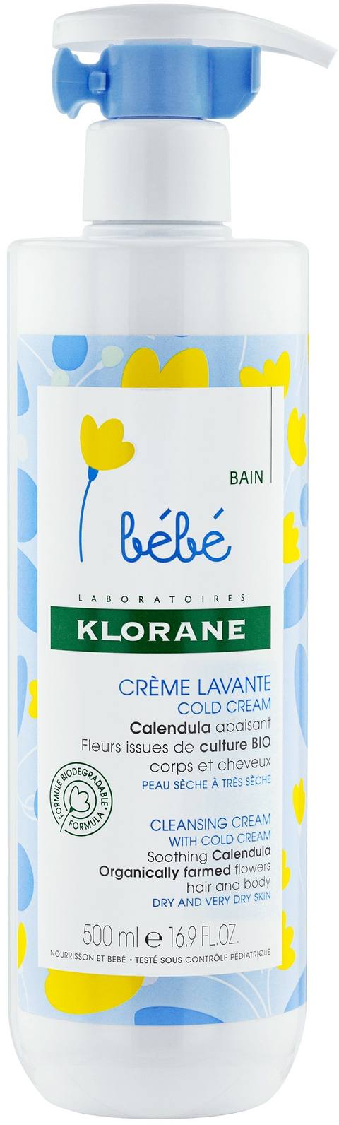 Измиващ крем за коса и тяло, за суха кожа Klorane Bebe 500 мл.