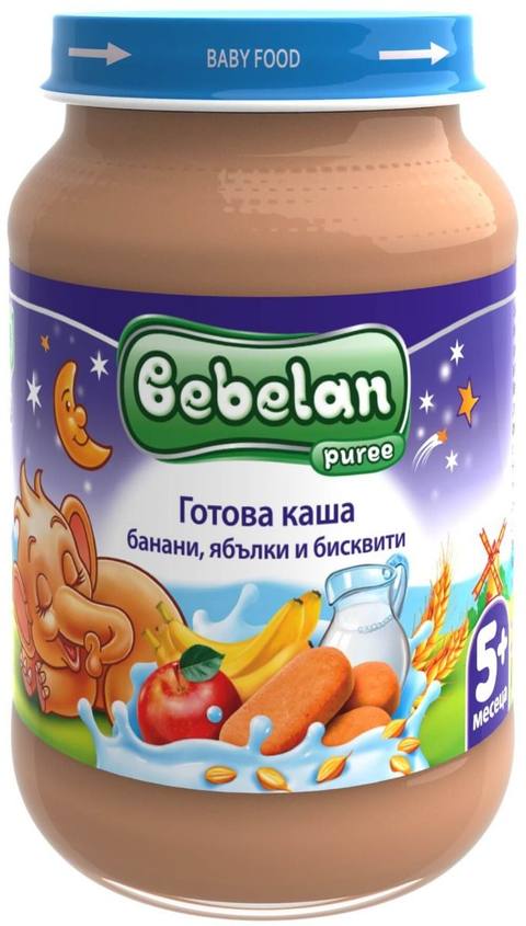 Бебешко пюре Bebelan готова каша банани, ябълки и бисквити