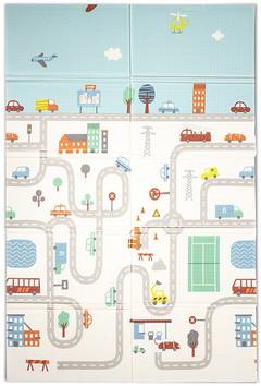 Двулицево термо килимче за игра Lorelli - 180 x 120 x 1 cm, City Road Play, сгъваемо