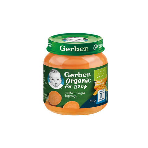 Бебешко пюре Gerber Organic тиква и сладък картоф 125 г