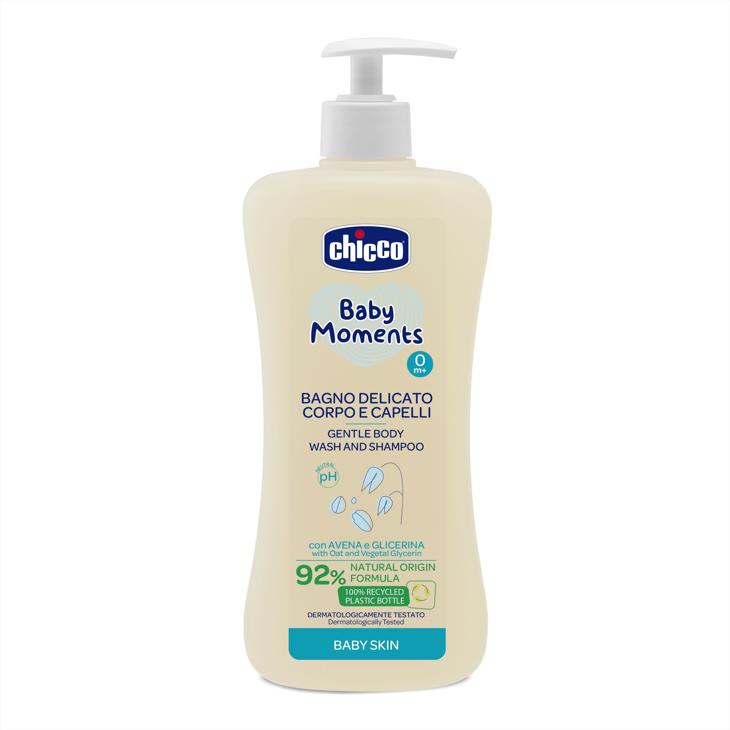 Бебешки шампоан за коса и тяло Chicco Baby Moments Gentle Body Wash and Shampoo 500 мл