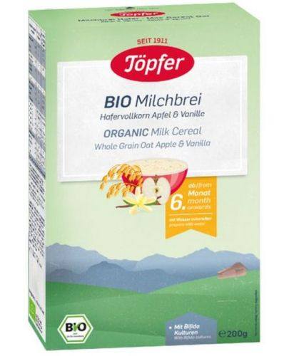 Бебешка млечна каша Töpfer BIO с пълнозърнест овес, ябълка и ванилия 200 г