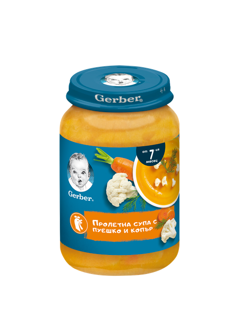 Бебешко пюре Gerber пролетна супа с пуешко и копър 190 г