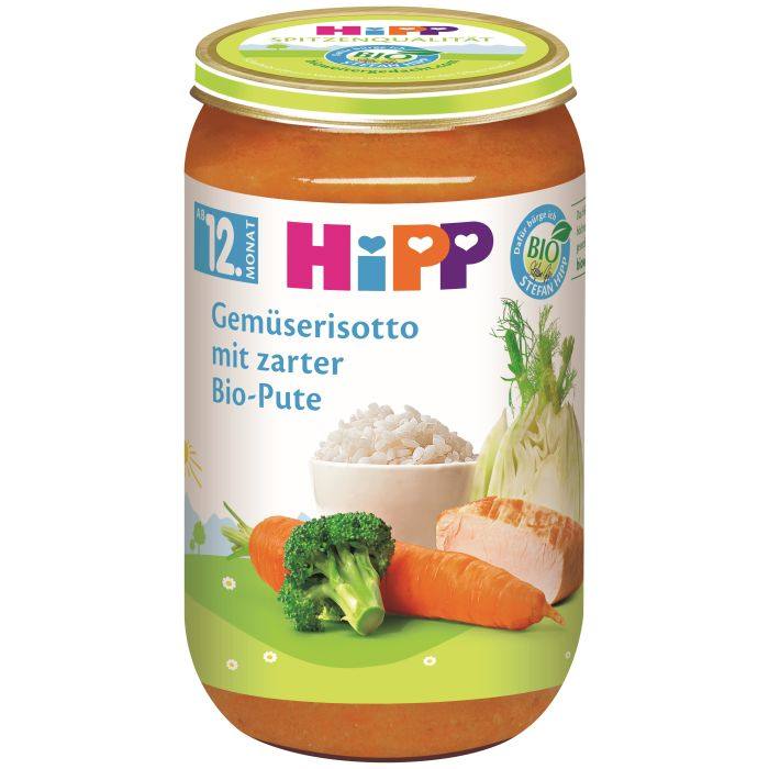 Бебешко пюре HiPP БИО Зеленчуково ризото с пуешко 220 г