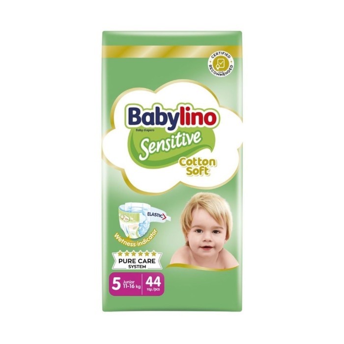 Бебешки пелени Babylino Sensitive Cotton Soft No. 5 Junior 11-16 кг 44 бр.