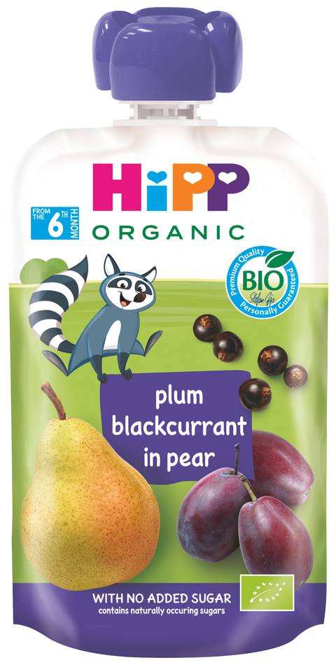 Био плодова закуска HiPP Plum, Blackcurrant in Pear 100 г