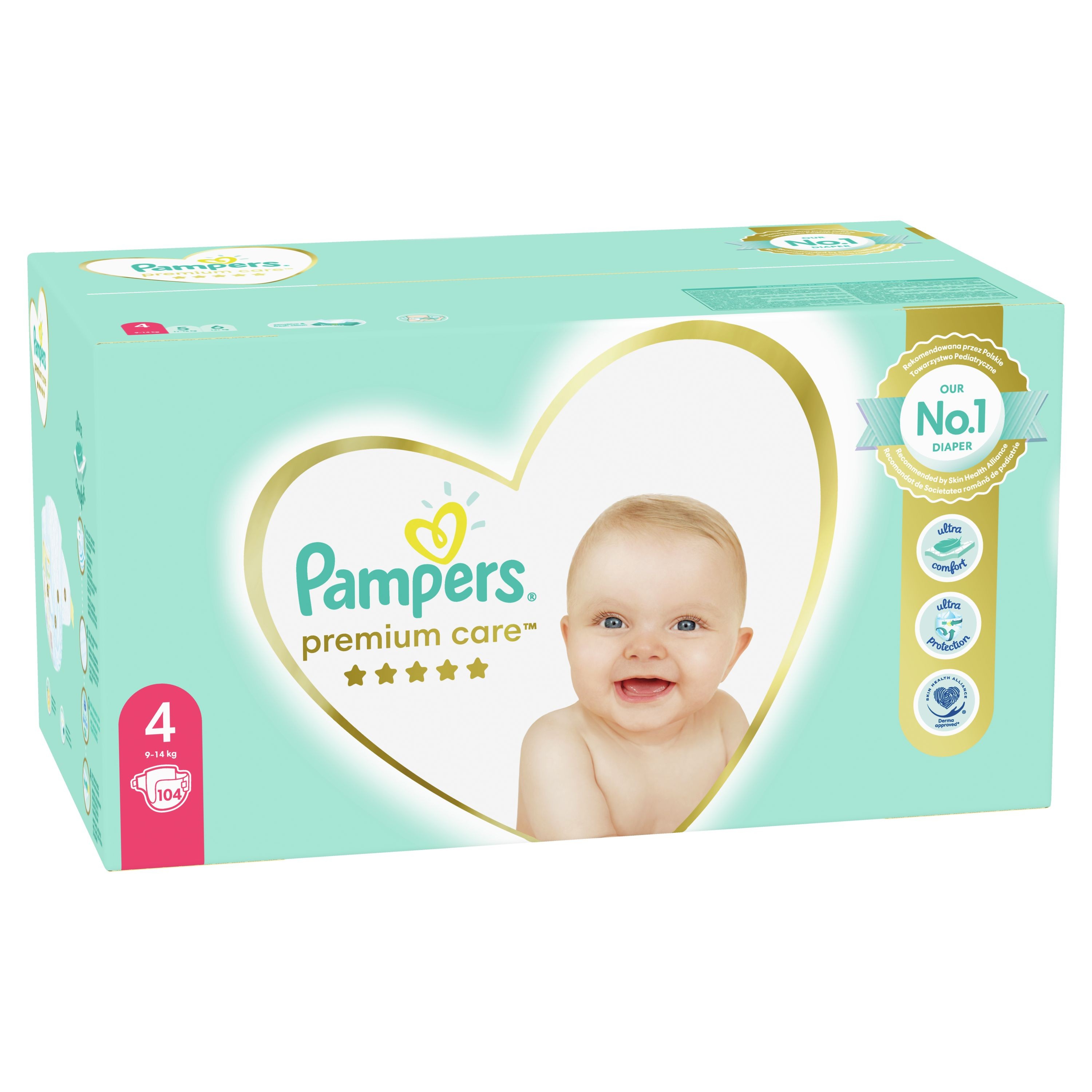 Пелени за еднократна употреба Pampers Premium Care размер 4, 9-14 кг, 104 бр