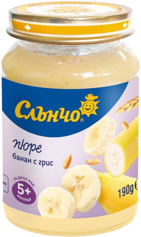 Бебешко пюре Слънчо банан с грис 190 г