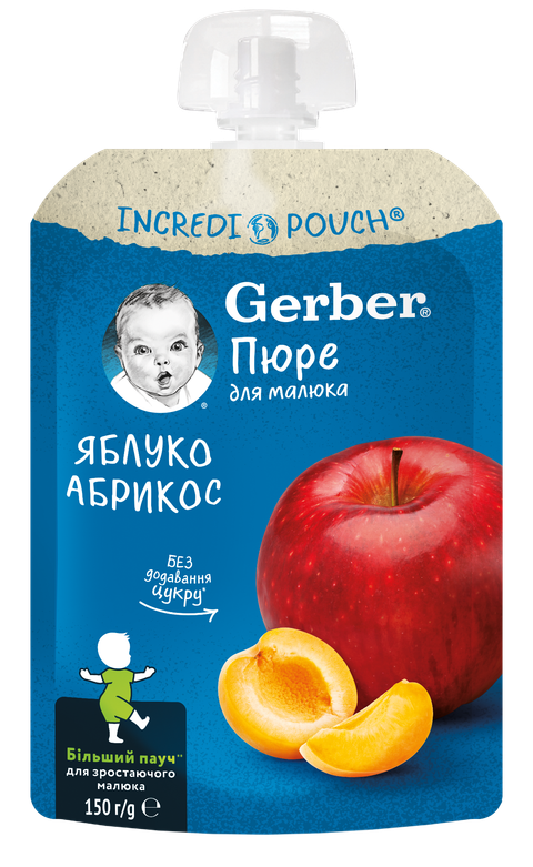 Бебешко пюре Gerber Incredi Pouch ябълка и кайсия 150 г