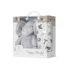 Бебешко одеяло Nappy Blanket With Toy бяло със сиво слонче 90x75 см