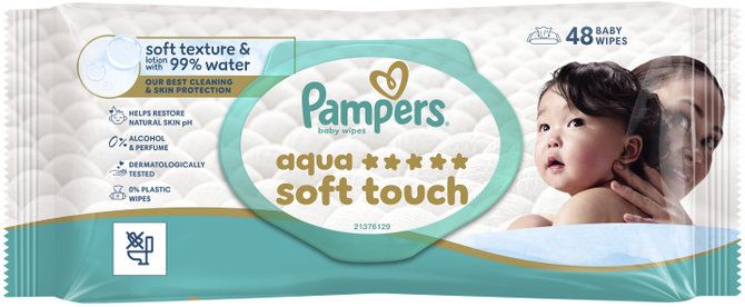 Мокри кърпички pampers aqua soft touch 48 бр.