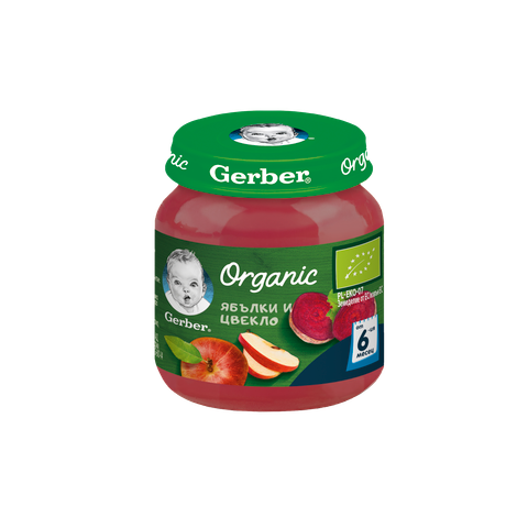 Бебешко пюре Gerber Organic ябълки и цвекло 125 г