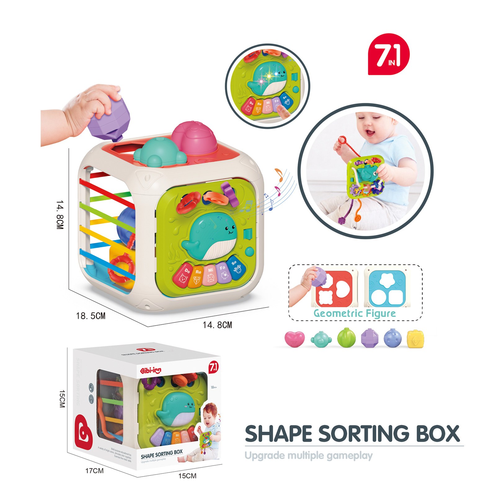 Образователна играчка образователен куб сортер 7 в 1 shape sorting box