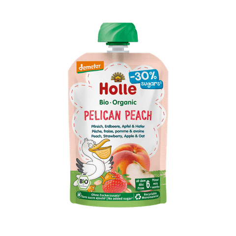 Бебешко пюре Holle Pelican Peach с праскова, ягода, ябълка и овес 100 г