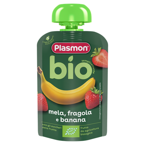 Бебешка био плодова закуска Plasmon ябълка, ягода и банан 100 г