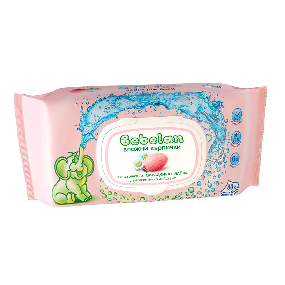 Мокри кърпички Bebelan със смрадлика и лайка 80 бр.