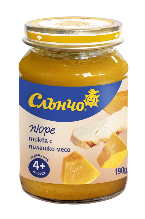 Бебешко пюре Слънчо тиква с пилешко месо 190 г