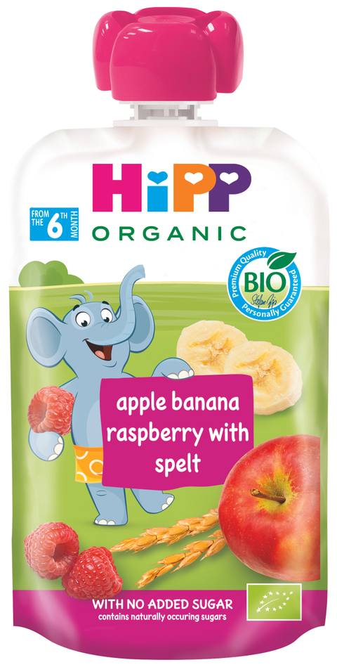 Био плодова закуска HiPP Apple Banana Raspberry with Spelt 100 г