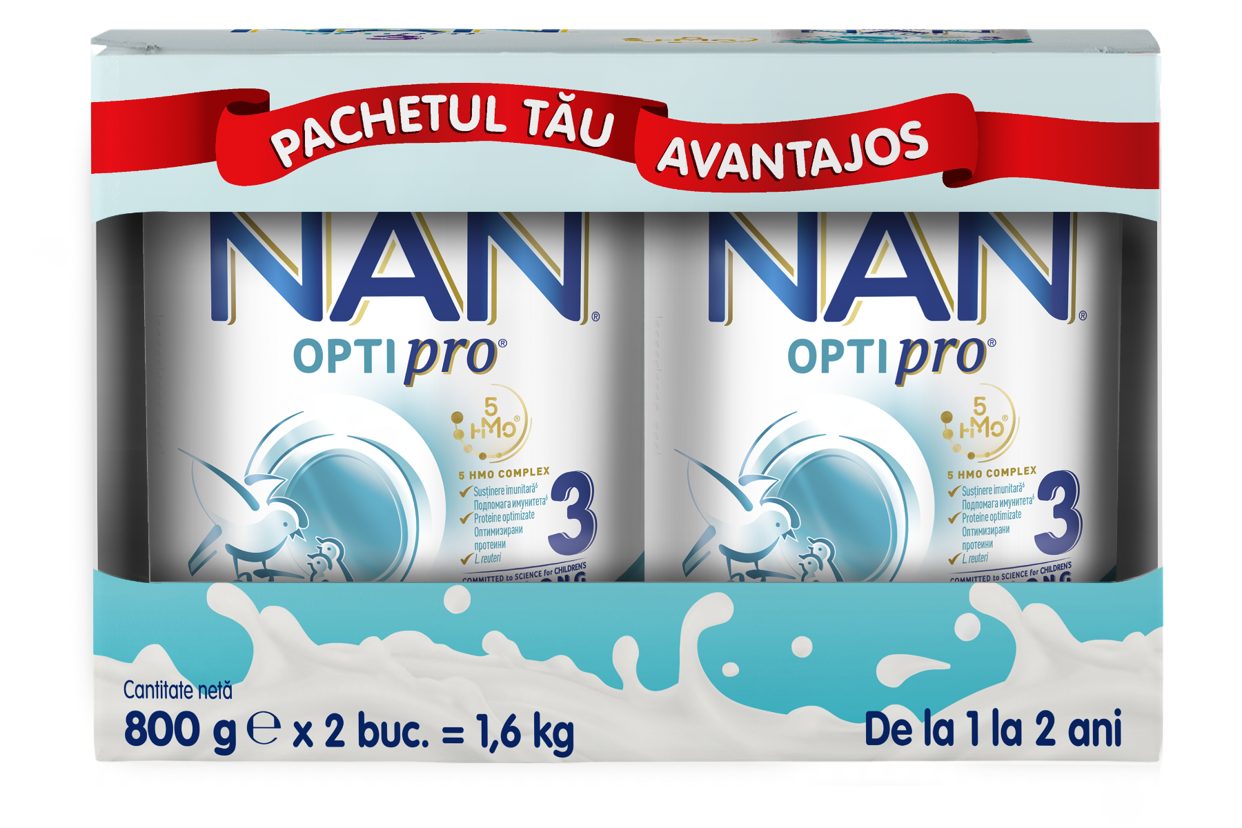 Адаптирано мляко NAN OPTIpro 3 800 г x 2 опаковки = 1,6 кг