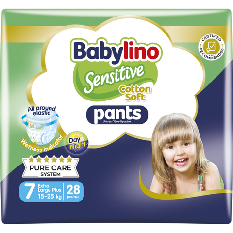 Преходни гащи Babylino Sensitive Cotton Soft Pants 7 Extra Large Plus 15-25 кг 28 бр