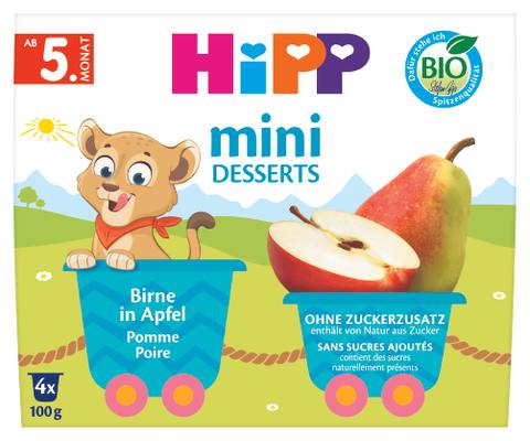 Бебешки десерт HiPP mini DESSERTS круша в ябълка 4x100 г