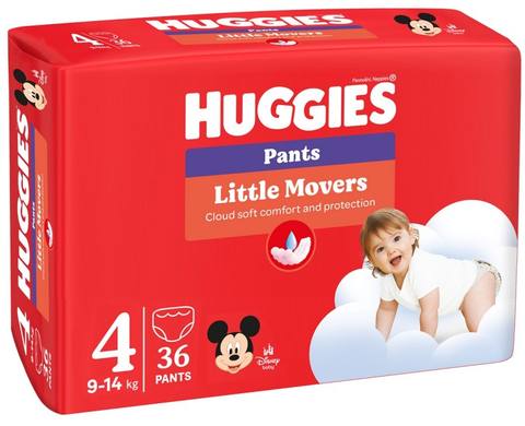 Преходни гащи Huggies Little Movers Pants размер 4, 36 броя