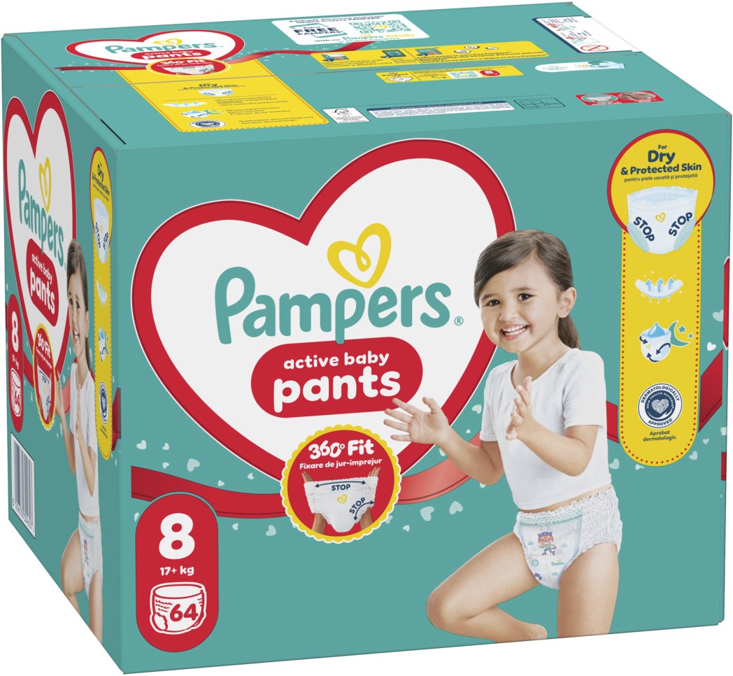 Пелени гащи Pampers Active Baby Pants размер 8, 17+ кг, 64 броя