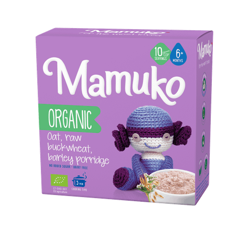 Бебешка каша Mamuko Organic Oat, raw buckwheat, barley, spelt wheat and rye porridge 10 servings 6+ months