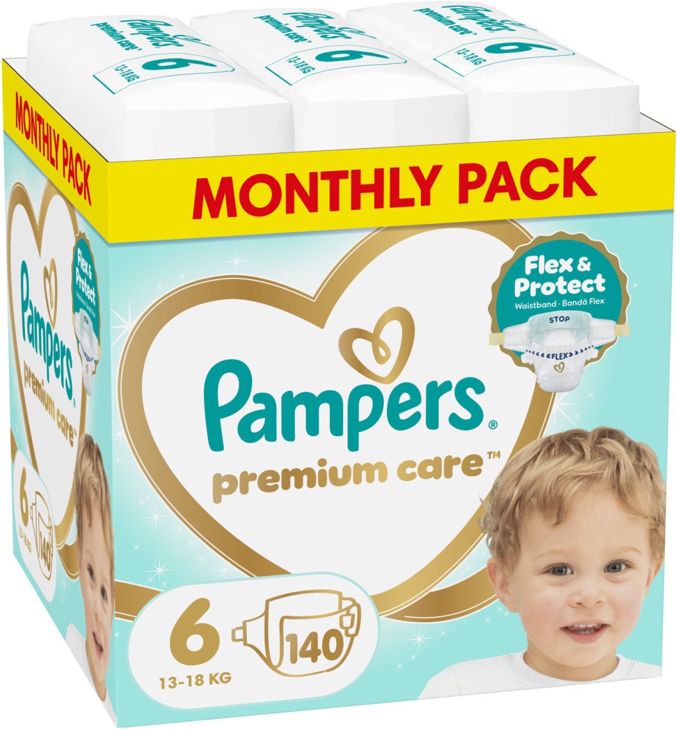 Пелени за еднократна употреба Pampers Premium Care размер 6, 13-18 кг, 140 броя